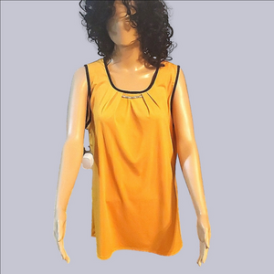 Women's Notations Faux Pearl and Crystal Pleated Black Trimmed Top